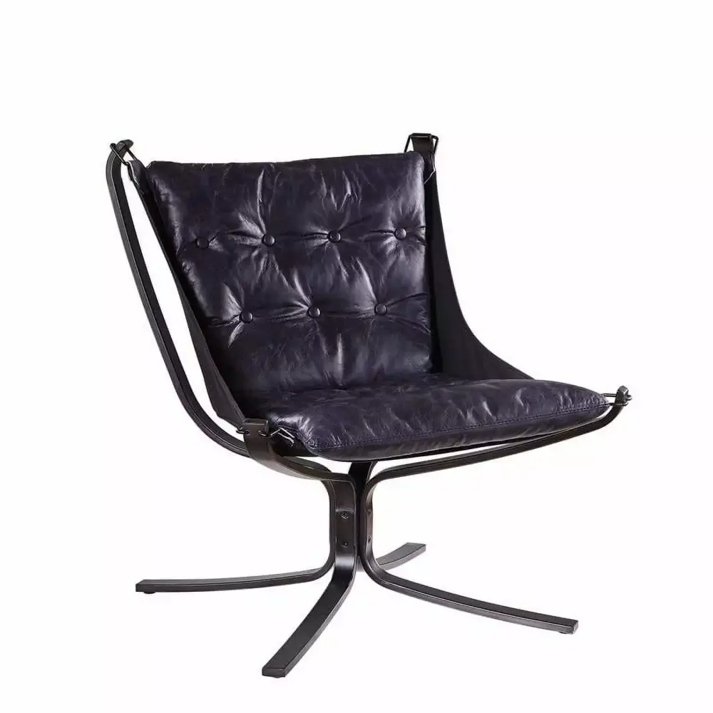 Bowery Hill Vintage Blue Modern Tufted Leather Accent Chair