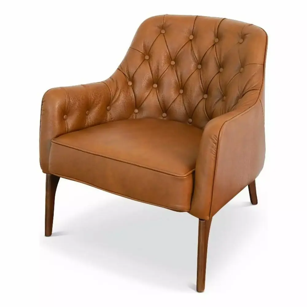 Harrison Luxury Modern Cognac Tan Full Grain Leather Tufted Armchair