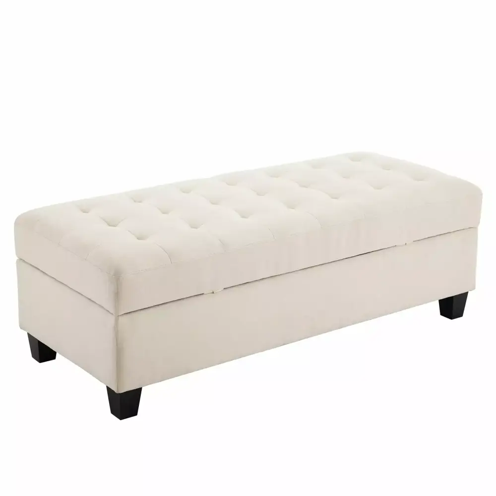 Tufted Beige Storage Ottoman Bench 51-inch Large Foot Rest for Bedroom Living Room and Entryway