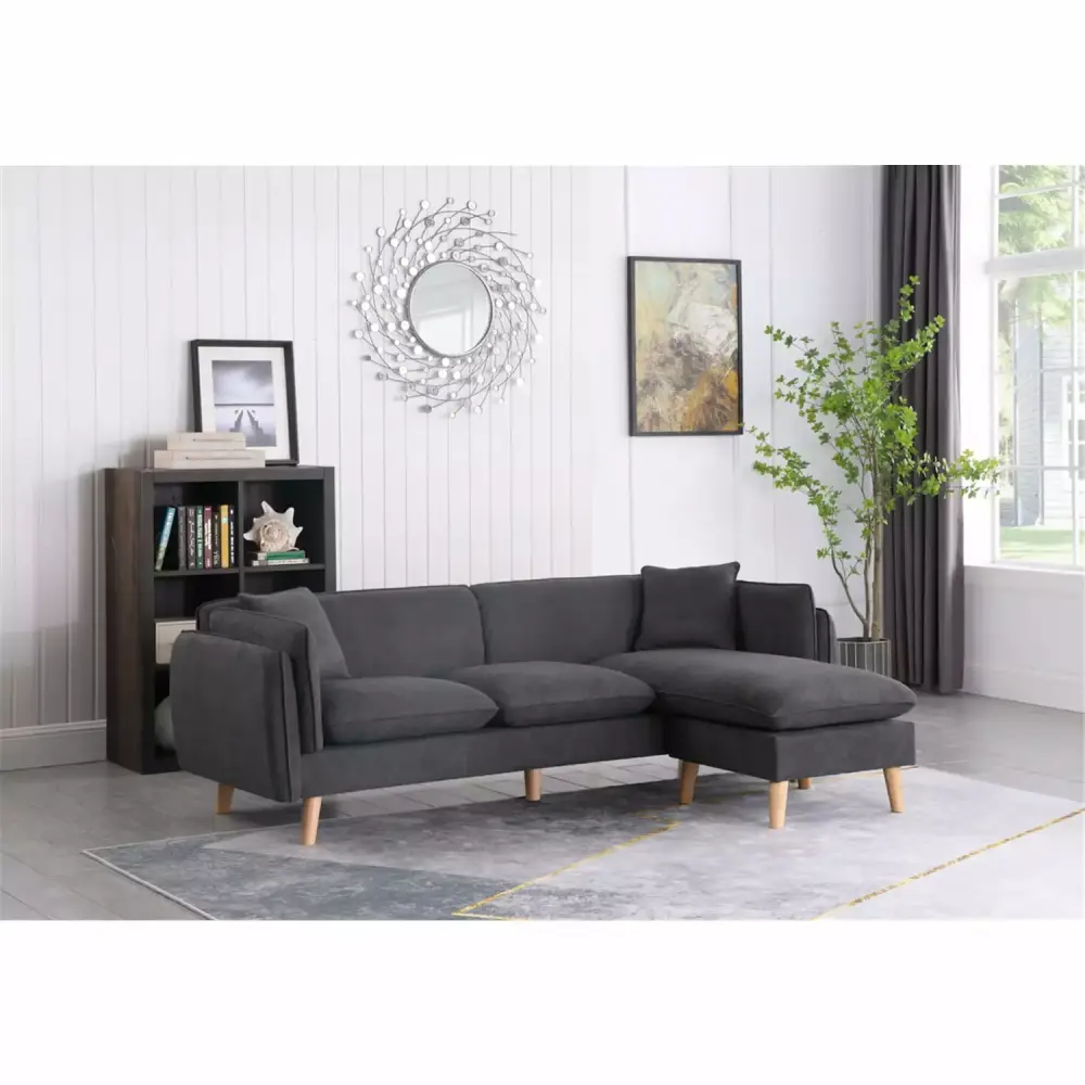 Homestock Tuscan Temptations Dark Gray Fabric Sectional Sofa with Chaise Ottoman and Pillows