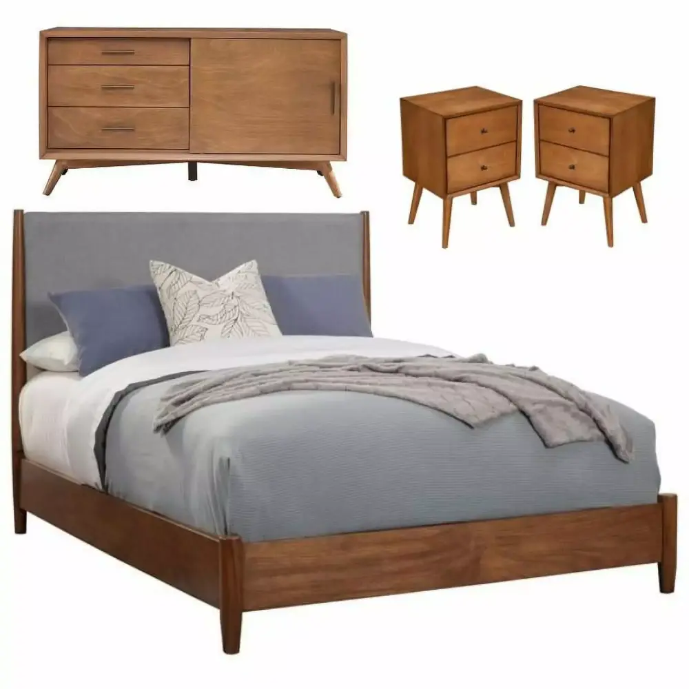 Home Square 4 Piece Set with Small TV Console Queen Panel Bed & Nightstand