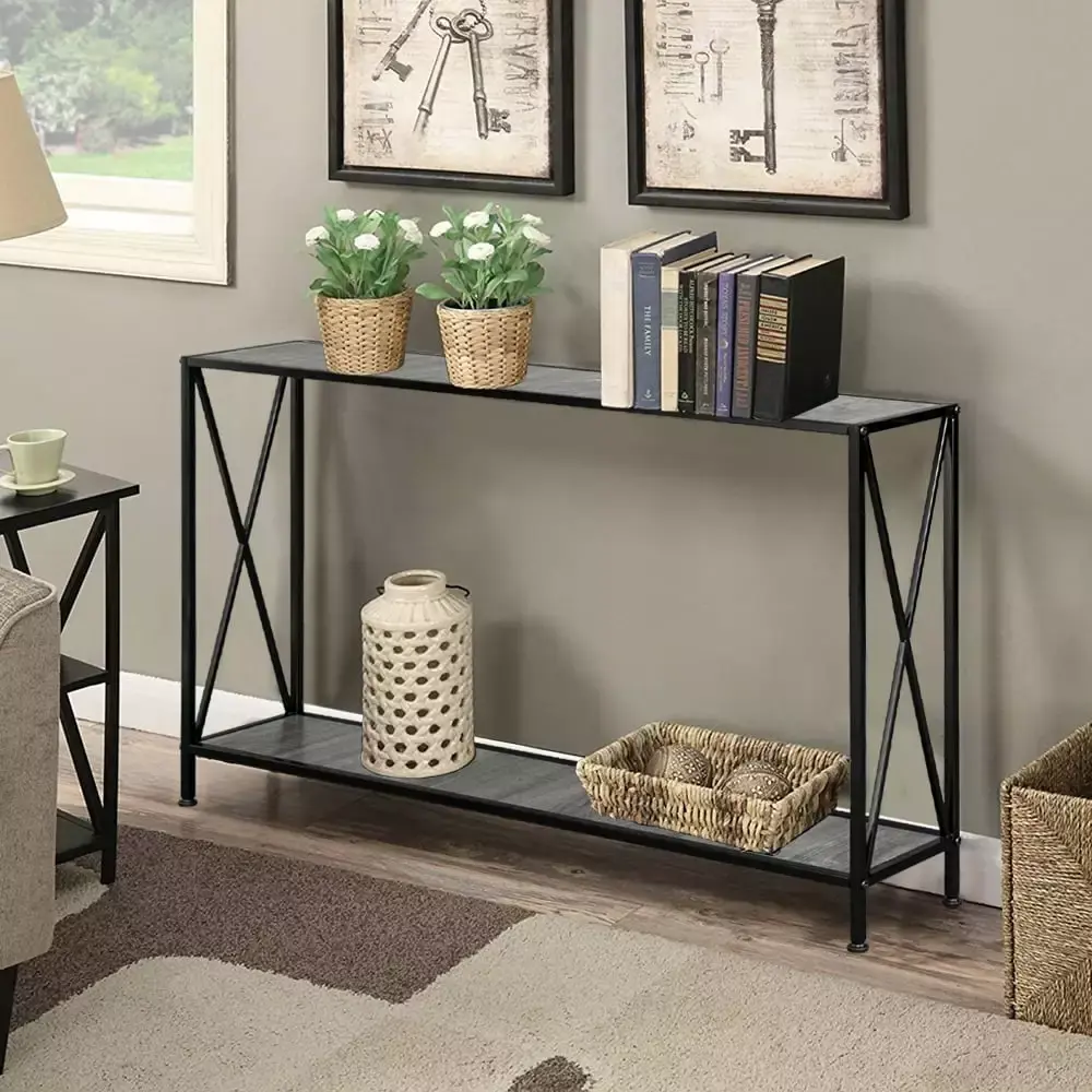 Zimtown Long Gray Console Table with Shelf for Entryway Sofa and TV Stand