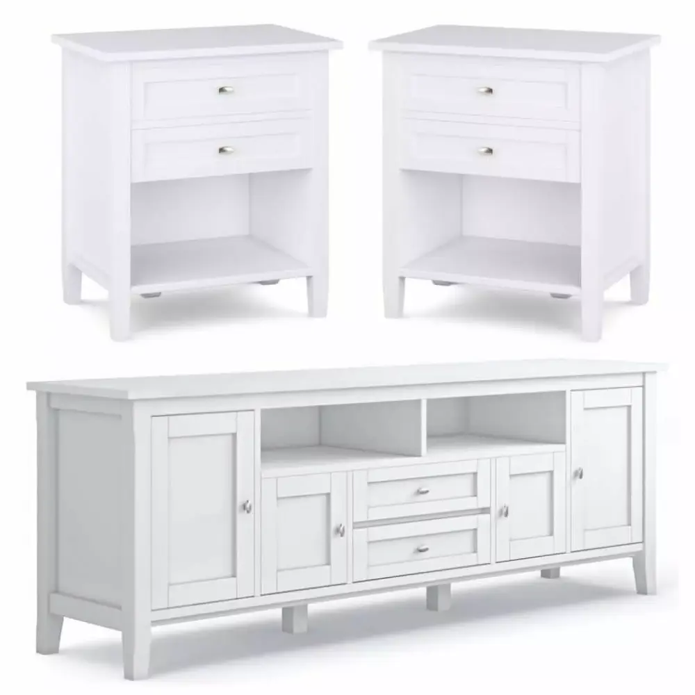 Home Square 3-Piece Set with 72 TV Media Stand and 2 Bedside Nightstand Tables