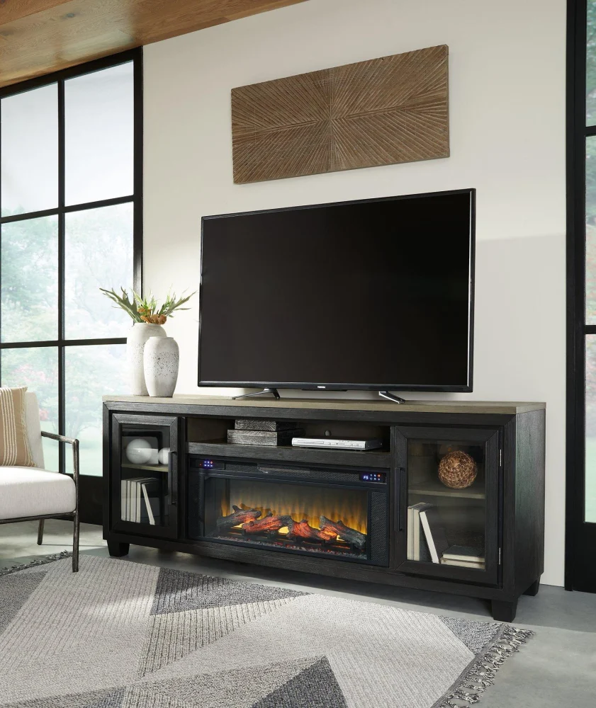 Foyland 83 Inch TV Stand with Built-In Electric Fireplace for Modern Living Rooms