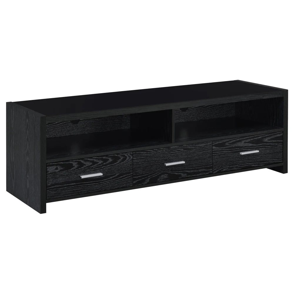 Alton 62-Inch 3-Drawer TV Console in Black Oak Finish