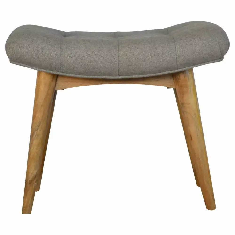Curved Grey Tweed Bench for Living Room or Entryway