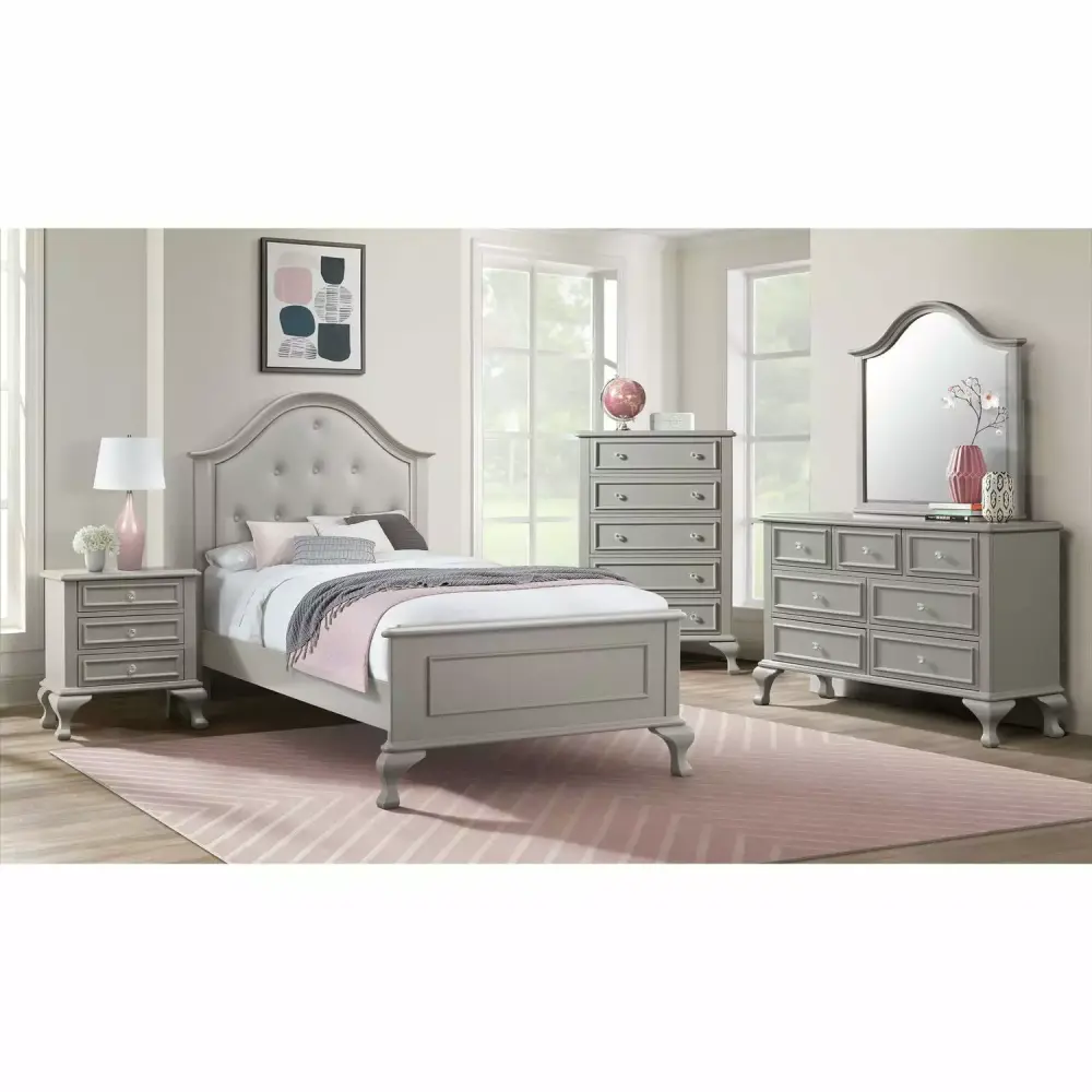 Picket Houtilize Furnishings Jenna Twin Panel 3PC Bedroom Set in Gray - Twin Bed, Nightstand, Dresser