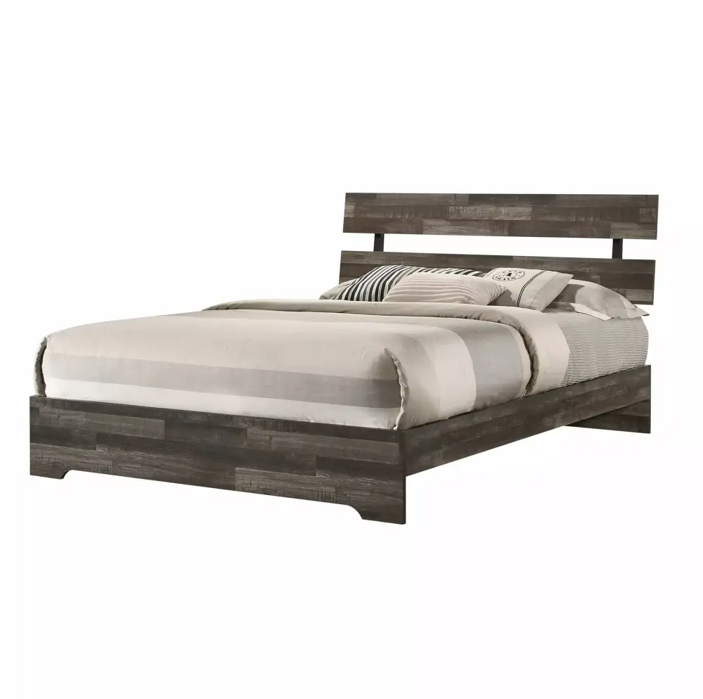 Rustic Brown Finish 4pc Twin Size Platform Bedroom Set with Bed Dresser Mirror Nightstand