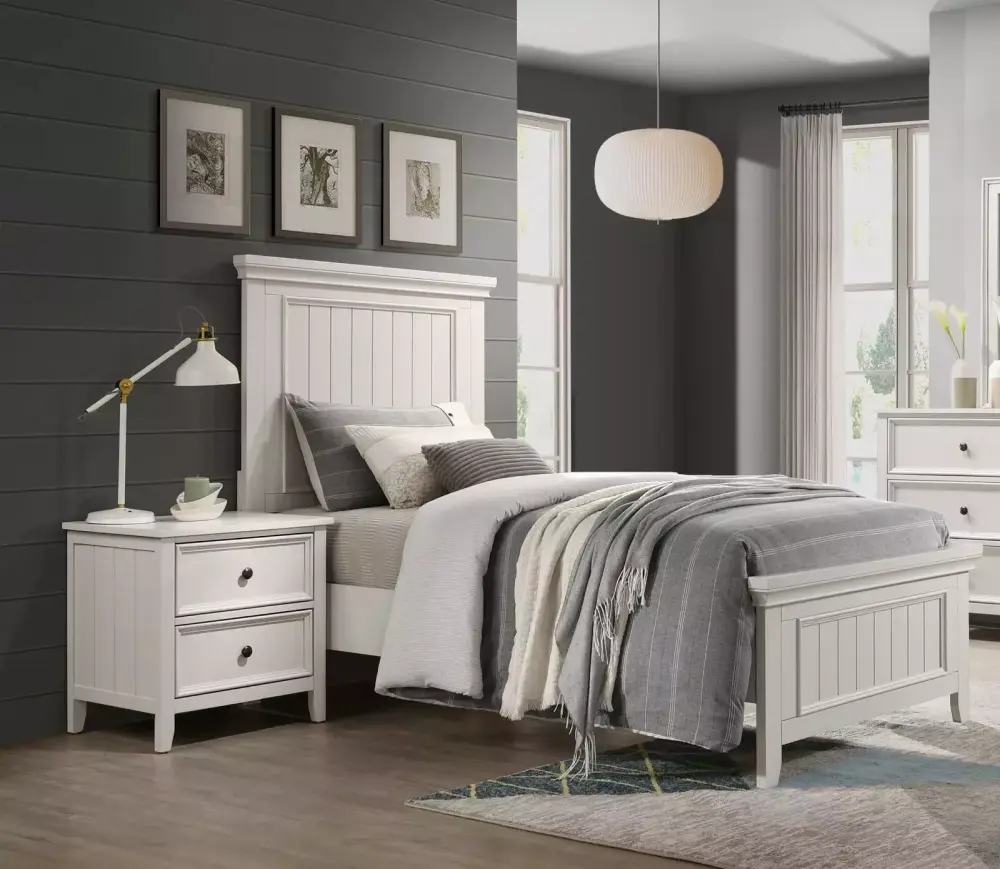 Timeless White 3-Piece Twin Bedroom Set with Two Nightstands Wooden Furniture