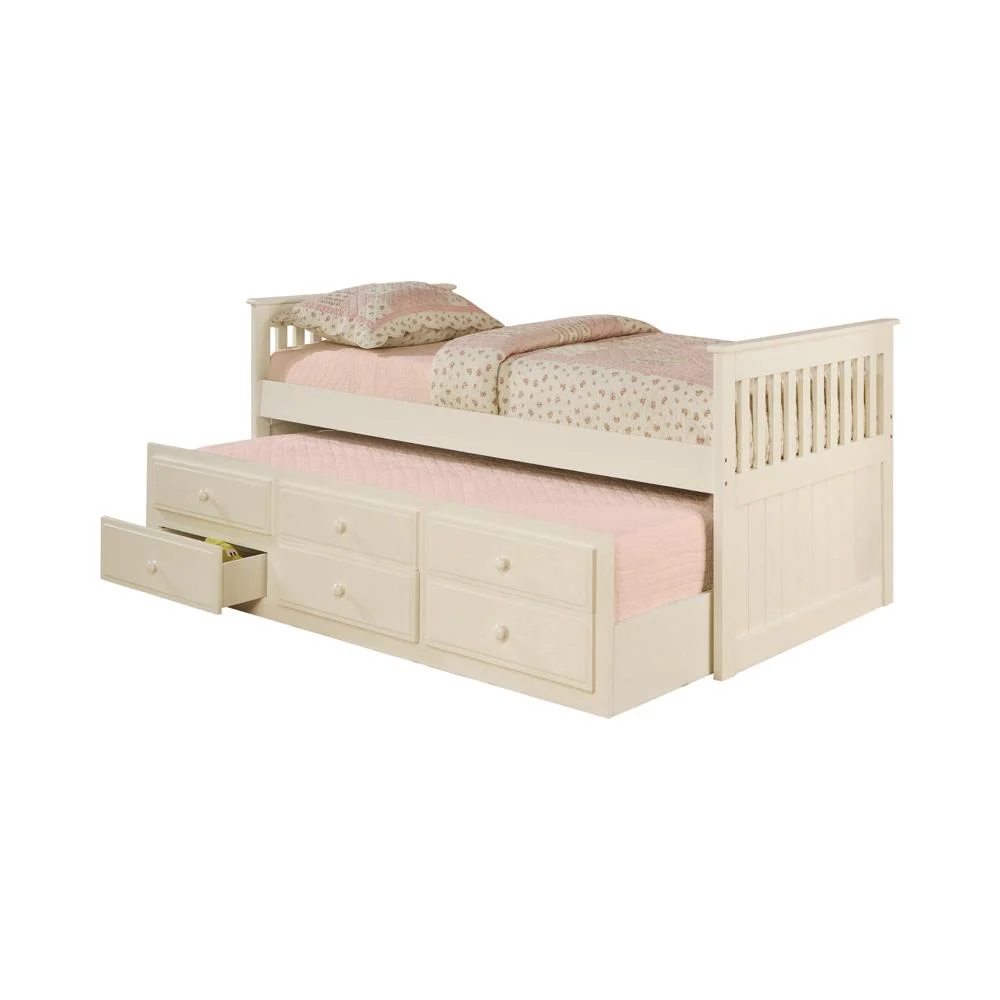 Rochford Twin Captain's Bed with Storage Trundle White - Space Saving Bedroom Furniture