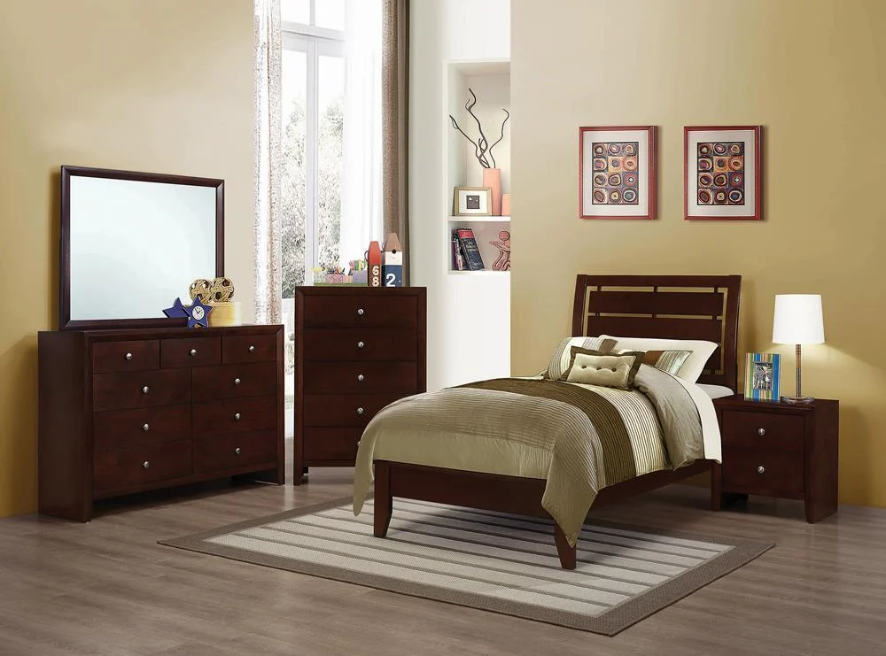 Serenity Twin Panel Bed with Cut-out Headboard in Rich Merlot Finish