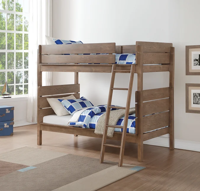 Ranta Antique Oak Bunk Bed - Space-Saving Twin Over Twin Bed for Kids