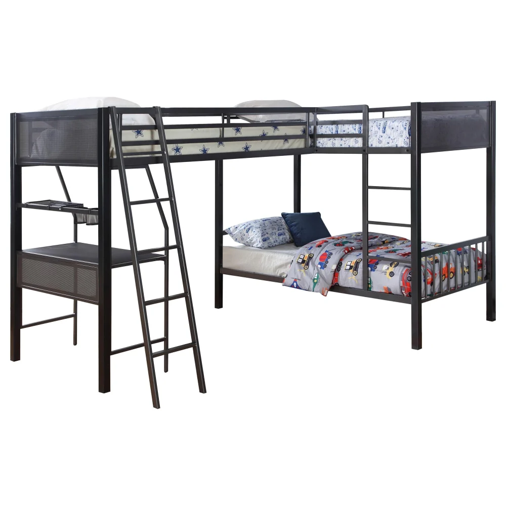 Meyers 2-piece Metal Twin Over Twin Bunk Bed Set in Black and Gunmetal - Kids Room Space Saver