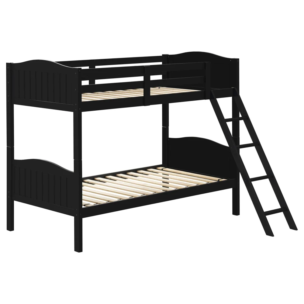 Arlo Twin Over Twin Bunk Bed with Ladder in Black - Modern Metal Bunk Bed for Kids