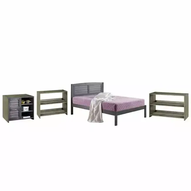 Donco Kids 4 Piece Twin Size Bed with 2 Drawer Chest Bookcase and Small Bookcase in Antique Gray