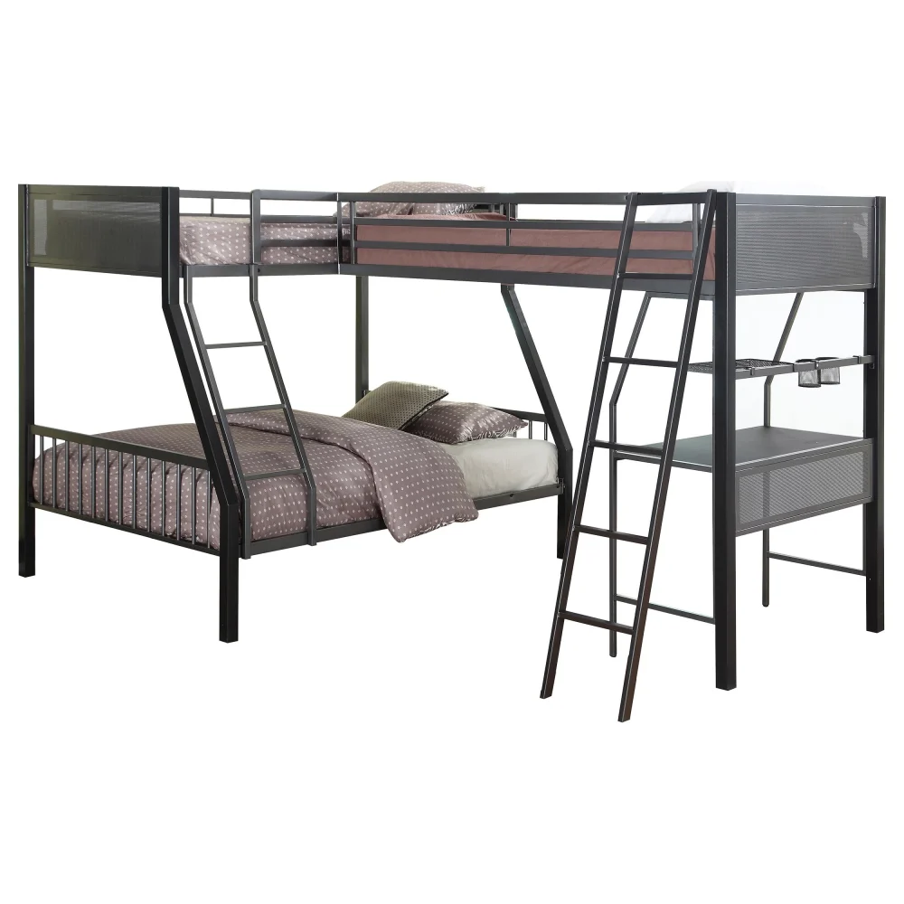 Meyers 2-piece Metal Twin Over Full Bunk Bed Set in Black and Gunmetal - Versatile Bunk Bed