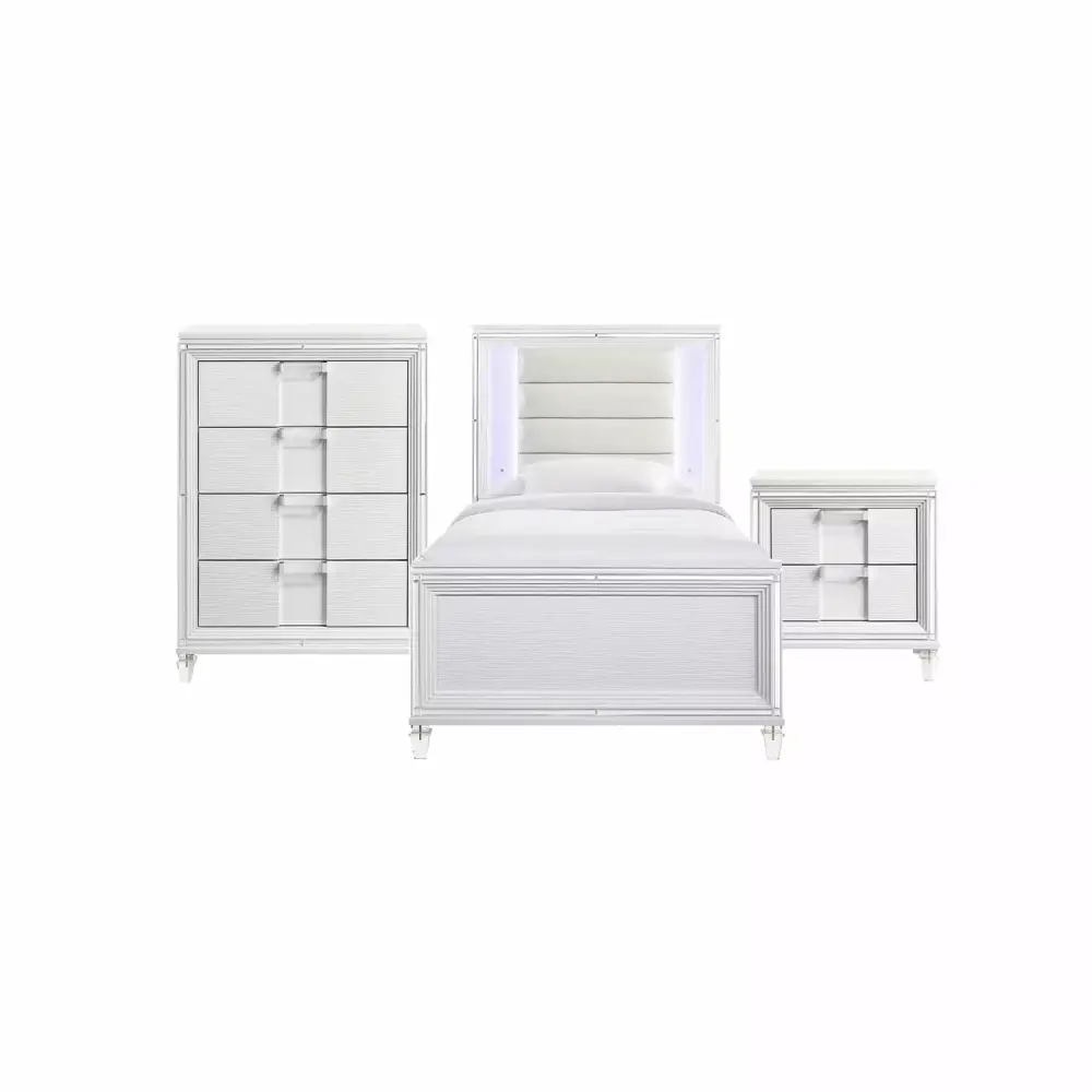 HomeStock Earthy Elements Twin Platform 3 Piece Bedroom Set in White