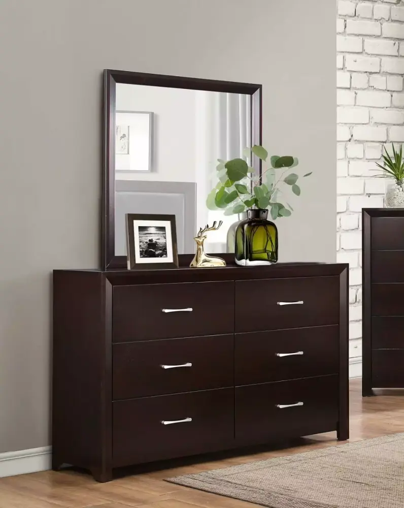 Contemporary Style Bedroom 4pc Set Twin Size Bed Nightstand Dresser Mirror Espresso Finish Furniture