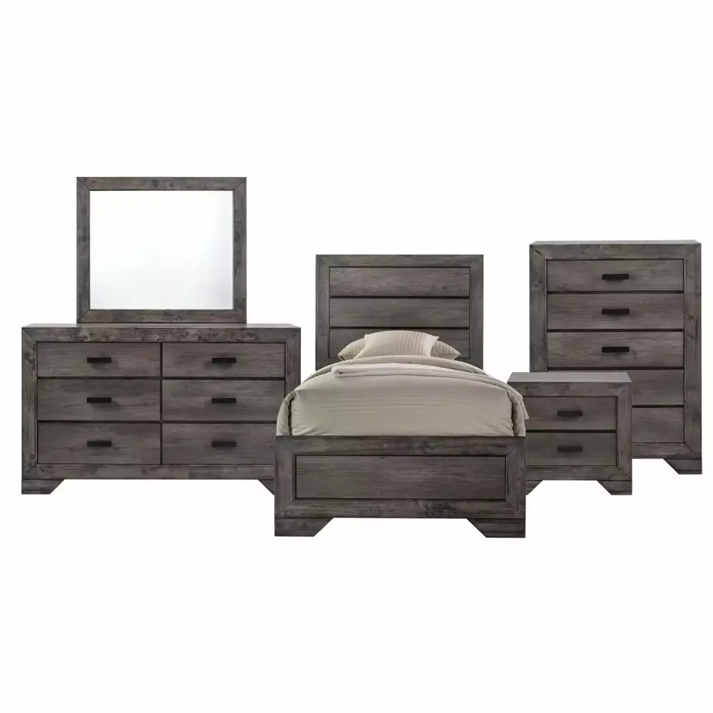 Picket Houtilize Furnishings Grayson Youth Twin Panel 5PC Bedroom Set for Kids