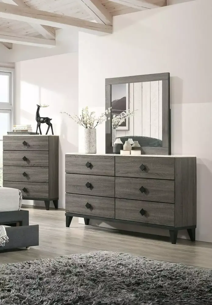 Gorgeous Charcoal Twin Size Bed with Dresser Mirror Nightstand 4pc Bedroom Set Tufted Burlap Fabric Storage