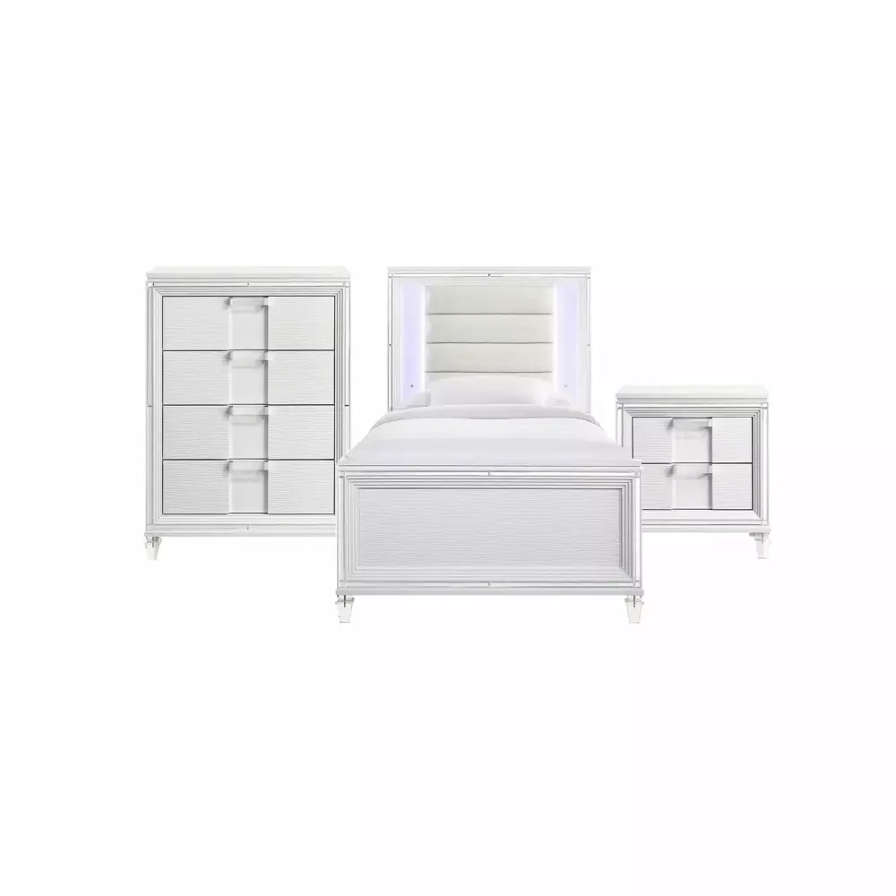 Picket Houtilize Charlotte Youth Twin Platform 3PC Bedroom Set in White - Modern Kids Furniture