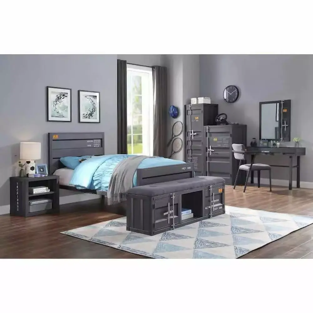 Contemporary Gunmetal Twin 4pcs Bedroom Set by Acme Cargo 35920T-4pcs