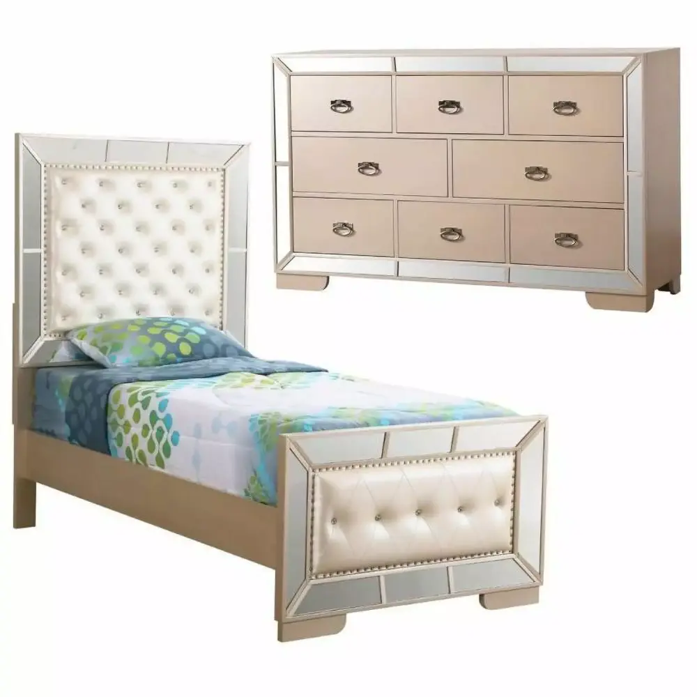 Home Square Twin Panel Bed and 8-Drawer Dresser 2-Piece Set in Pearl Finish