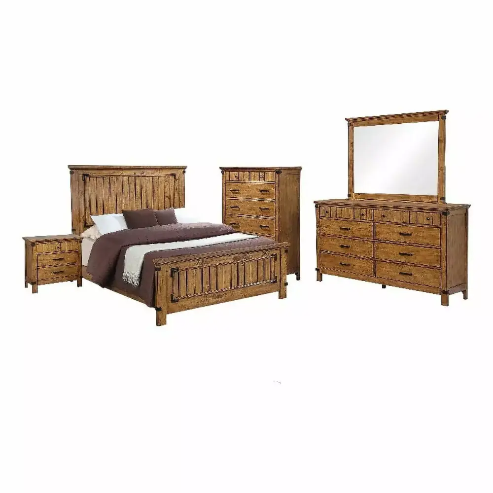 Pemberly Row Contemporary 5-Piece Wood Twin Panel Bedroom Set in Brown