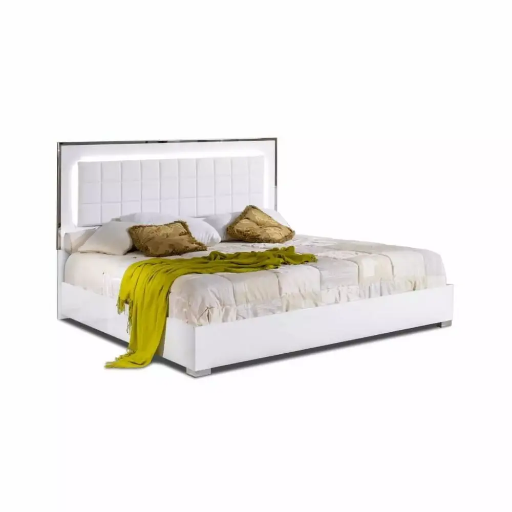Alice Luxury 3-Piece Bedroom Set White High Gloss Twin Size Bed Nightstand Dresser