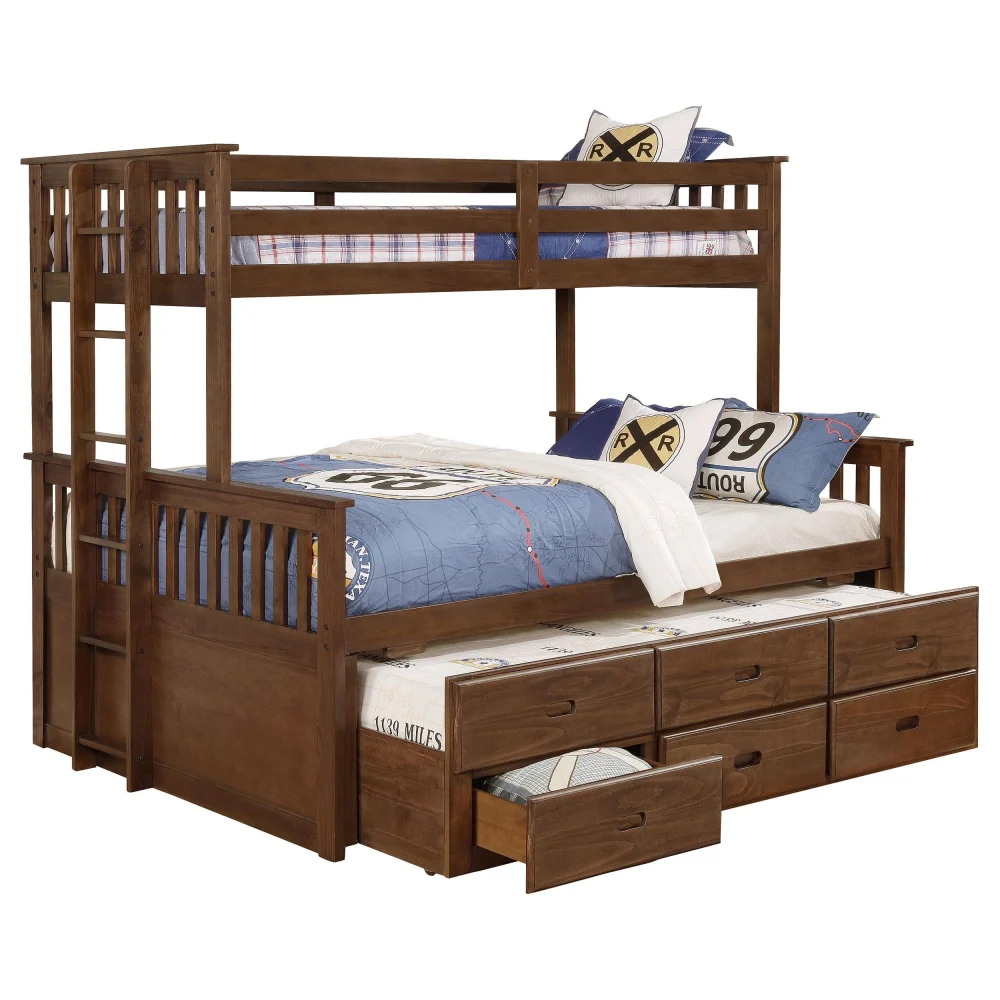 Atkin Weathered Walnut Twin XL Over Queen 3-Drawer Bunk Bed