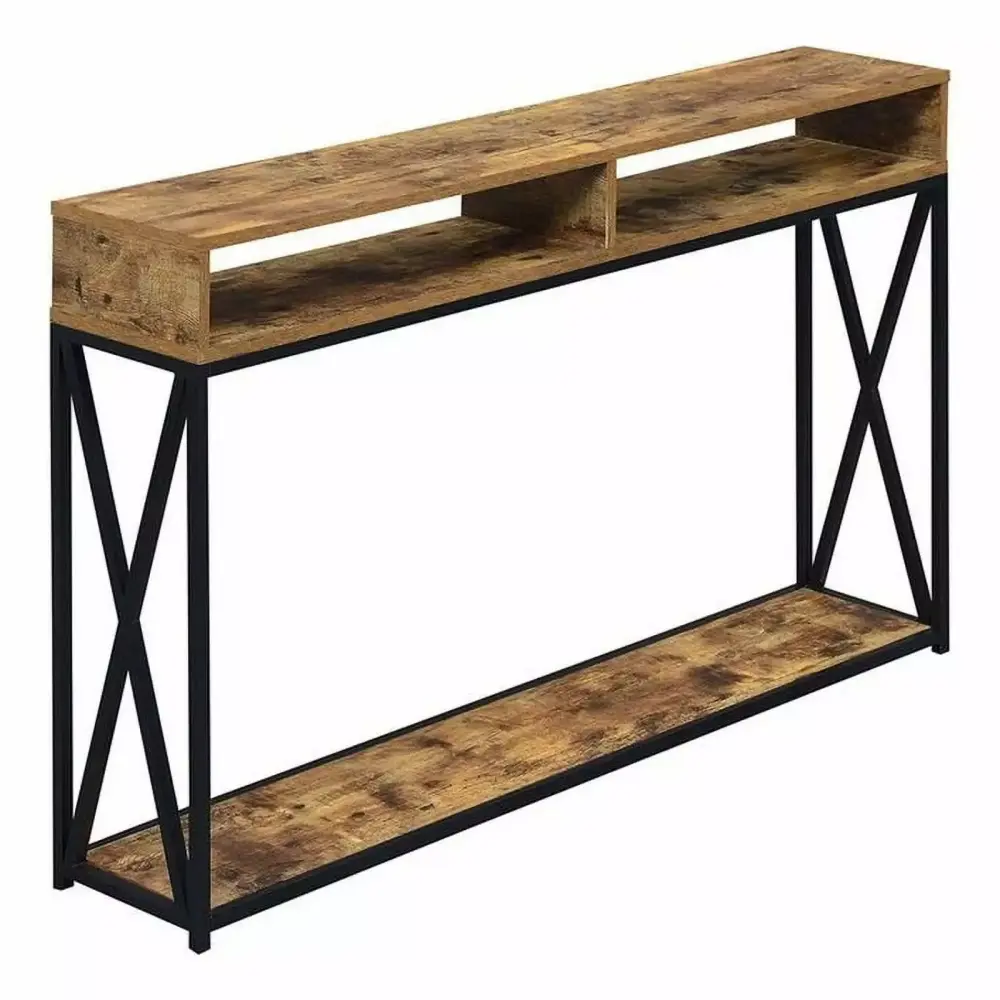 Pemberly Row Deluxe 2 Tier Console Table in Tobacco Wood Finish - Stylish and Functional Entryway Table