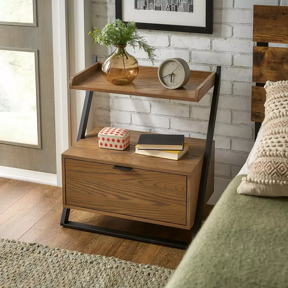 Weston Home Nadian Two-Tone 1 Drawer Nightstand in Black and Oak Finish for Stylish Bedrooms