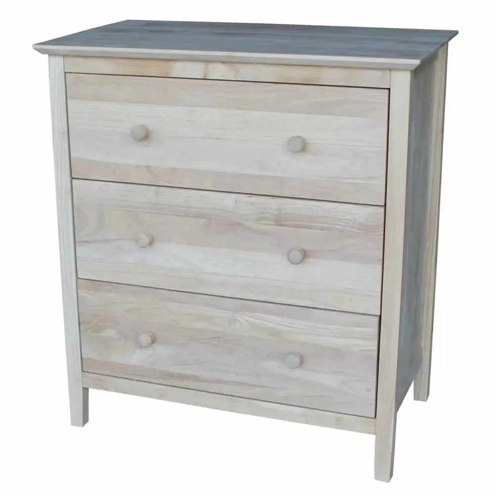International Concepts Unfinished Solid Wood 3-Drawer Dresser Chest