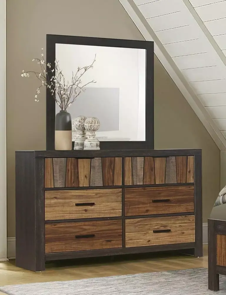 One-of-a-kind Multi-Tone 4pc Twin Bedroom Set Modern Furniture with Nightstand Dresser Mirror
