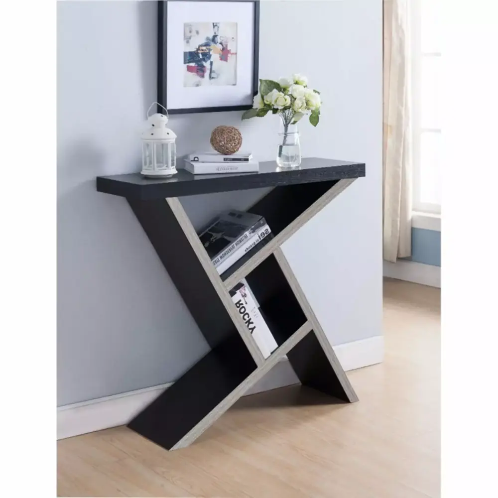 Unique Designed Console Table With Shelf Dark Brown and Light Brown Saltoro Sherpi