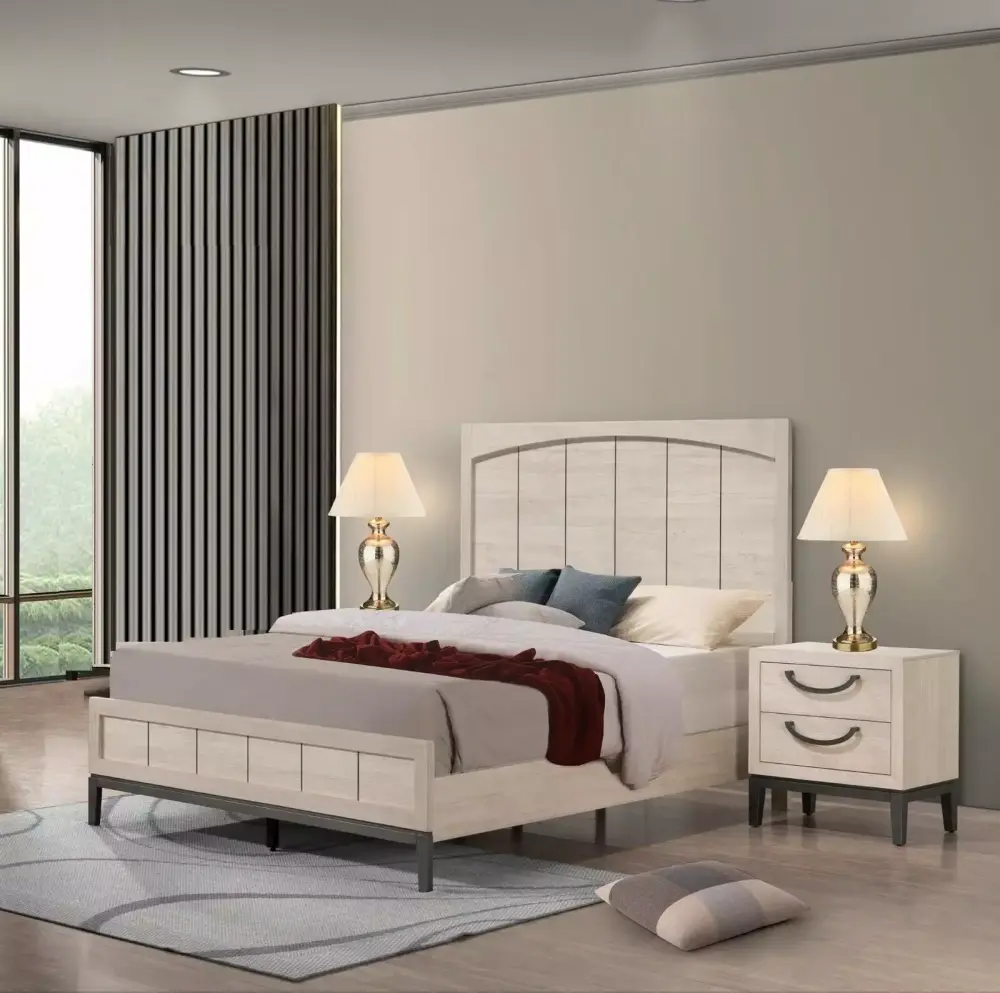 3Pc One-of-a-kind Design Queen Size Bedroom Set in Beige Finish with Nightstands
