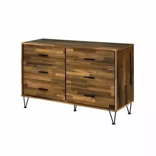 Dresser with 6 Drawers & Butcher Block Pattern in Brown - Unique Storage Solution