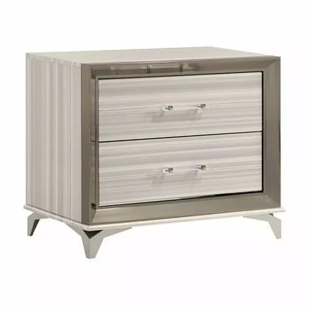 Global Furniture USA Zambrano Zebra White Wood Nightstand with Acrylic Handles - Unique Bedside Table