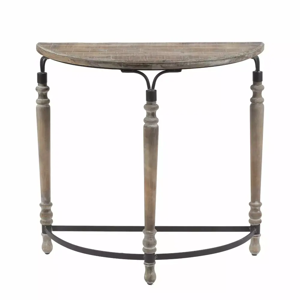 HomeStock Mid-Century Marvel Rustic Wood and Metal Half Moon Console Table - Unique Entryway Table