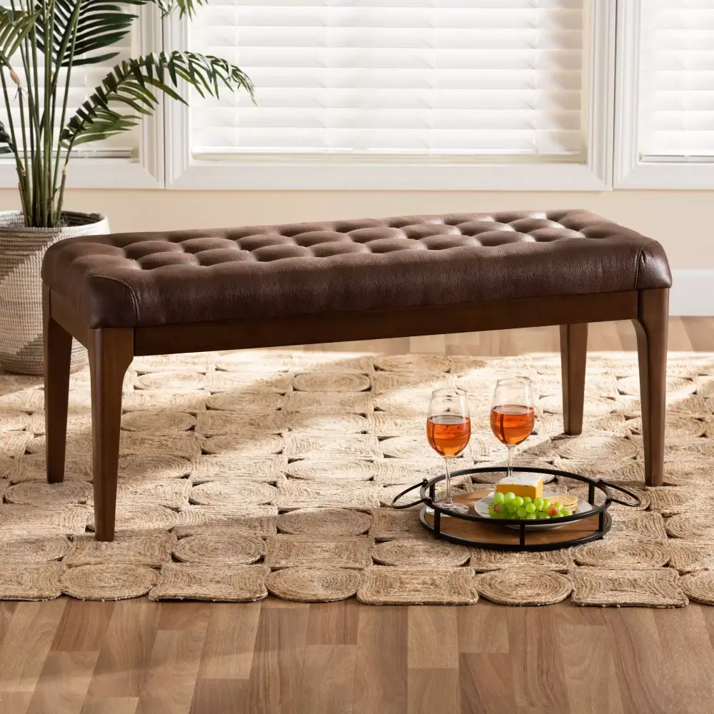 Baxton Studio Walsh Upholstered Bench Dark Brown and Walnut Brown