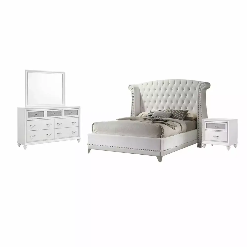 Maklaine 4-piece Upholstered California King Wood Bedroom Set in White