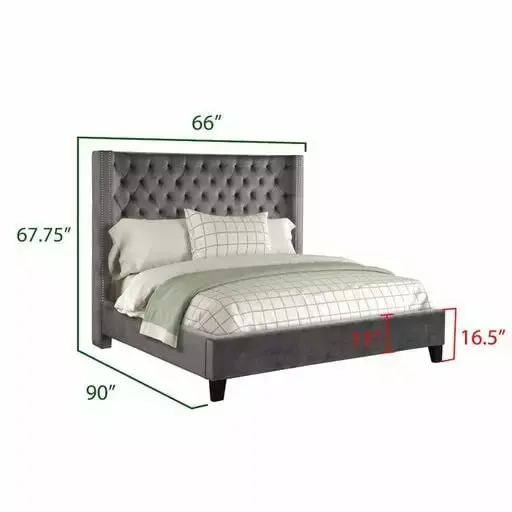 Sportaza Queen 4 Pc Vanity Tufted Upholstery Bedroom Set made with Wood in Gray