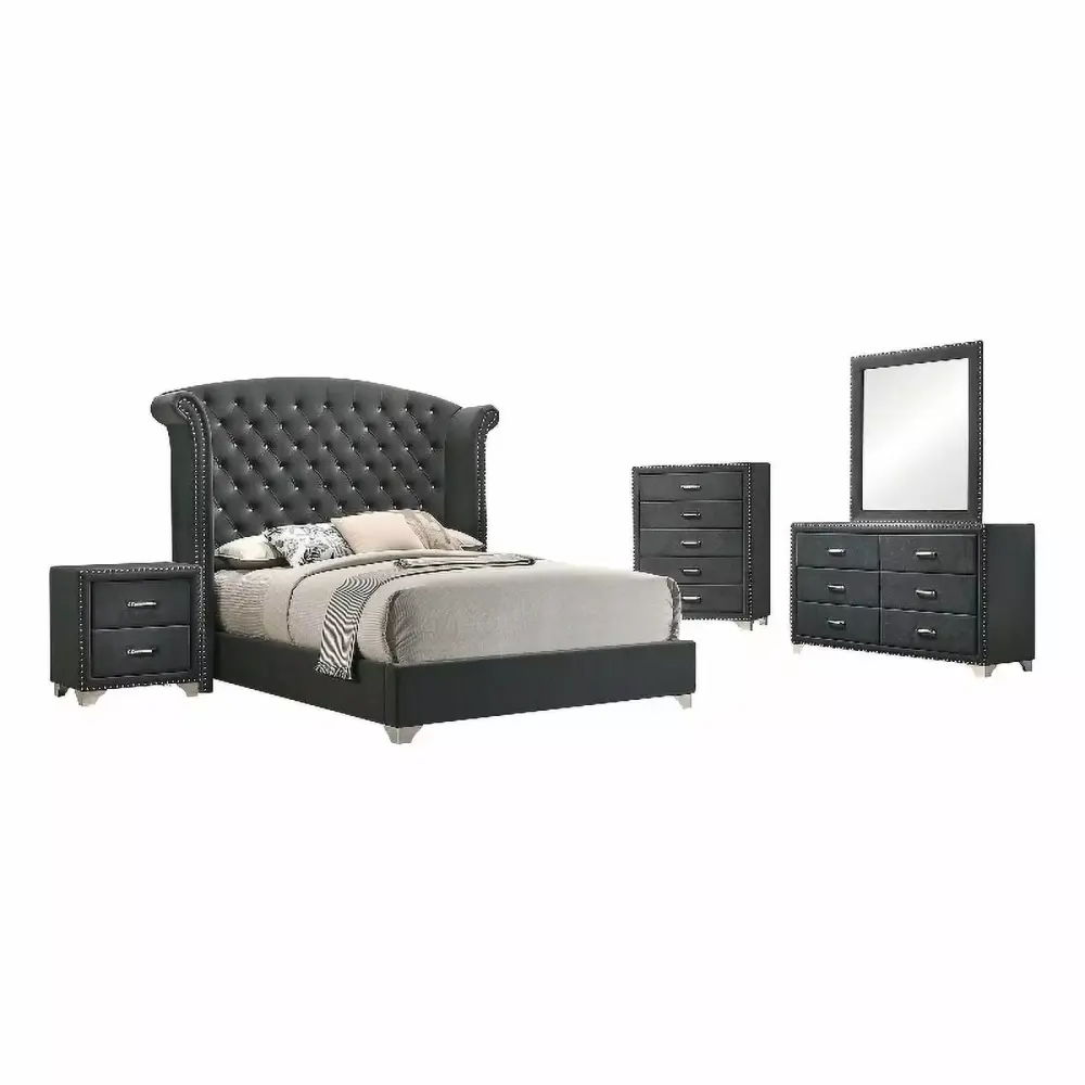 Melody 5-piece California King Tufted Upholstered Bedroom Set Grey