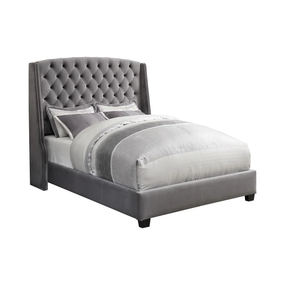 Pissarro Full Tufted Upholstered Bed in Grey Fabric