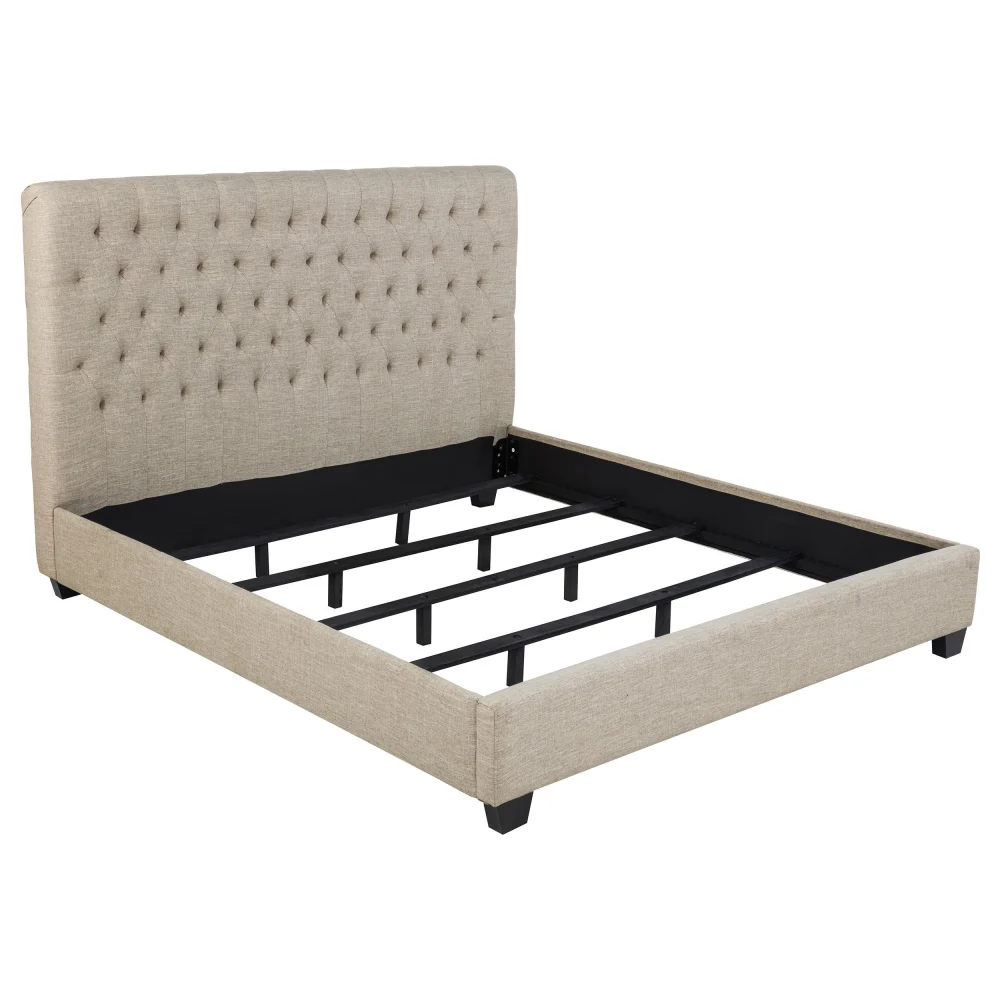 Chloe Tufted Upholstered Eastern King Bed in Oatmeal Fabric