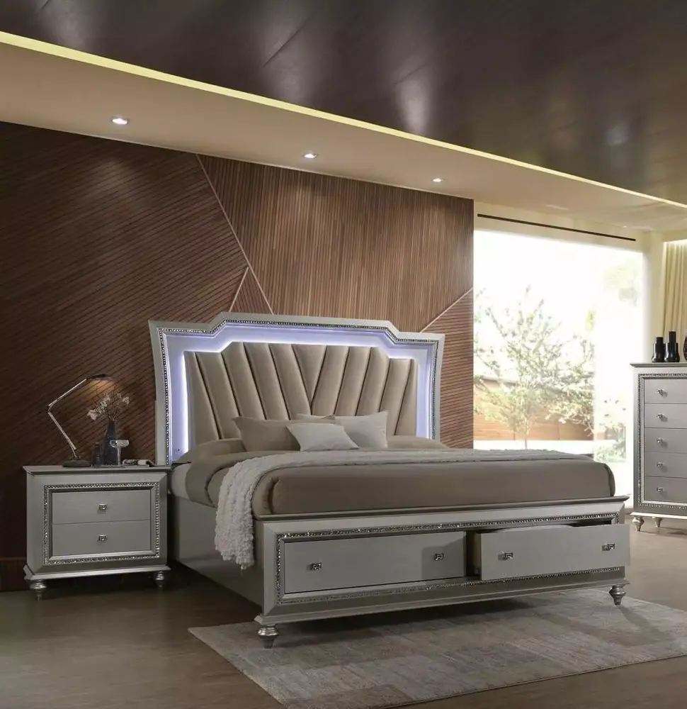 Samana Upholstered Storage Platform Queen Bed Set 3Pcs
