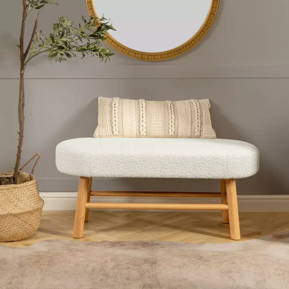Jennifer Taylor Home Fuji 42 Upholstered Bedroom Bench in Ivory Boucle