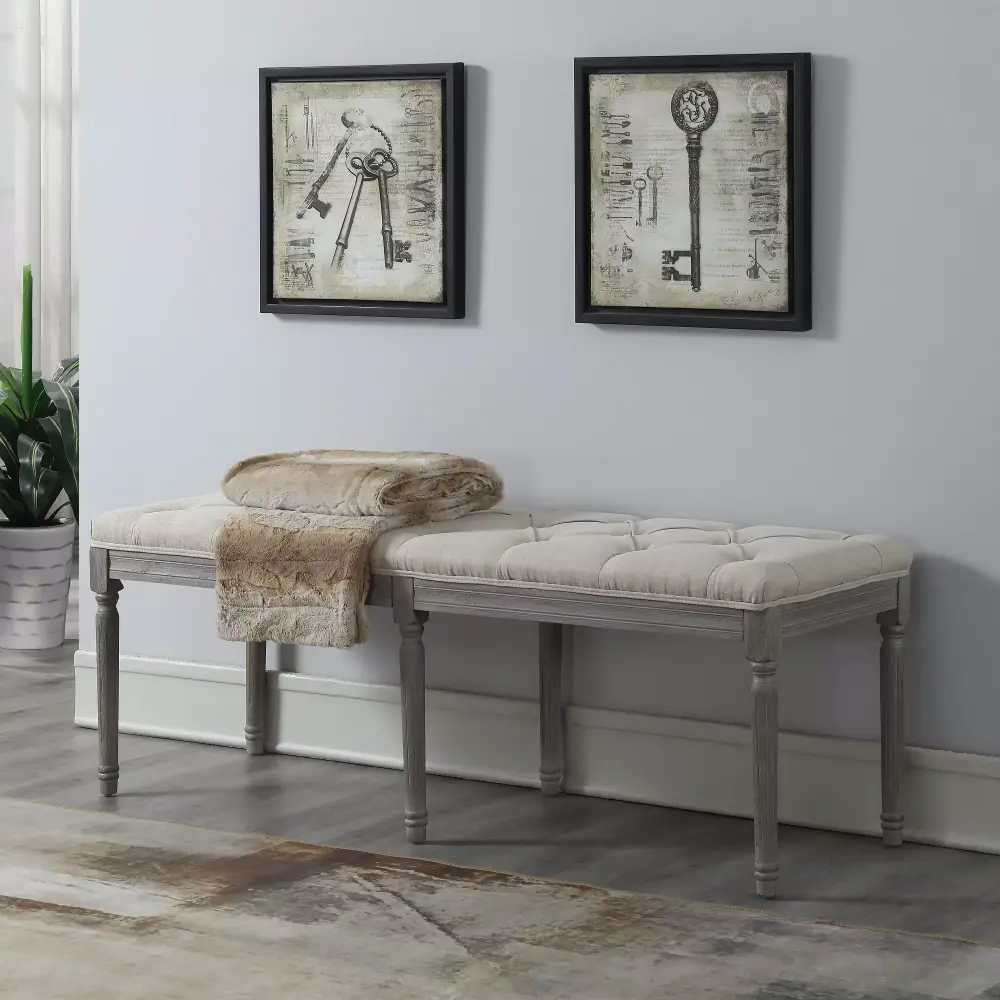 AC Pacific Jack Upholstered Bench with Wood Legs Light Beige