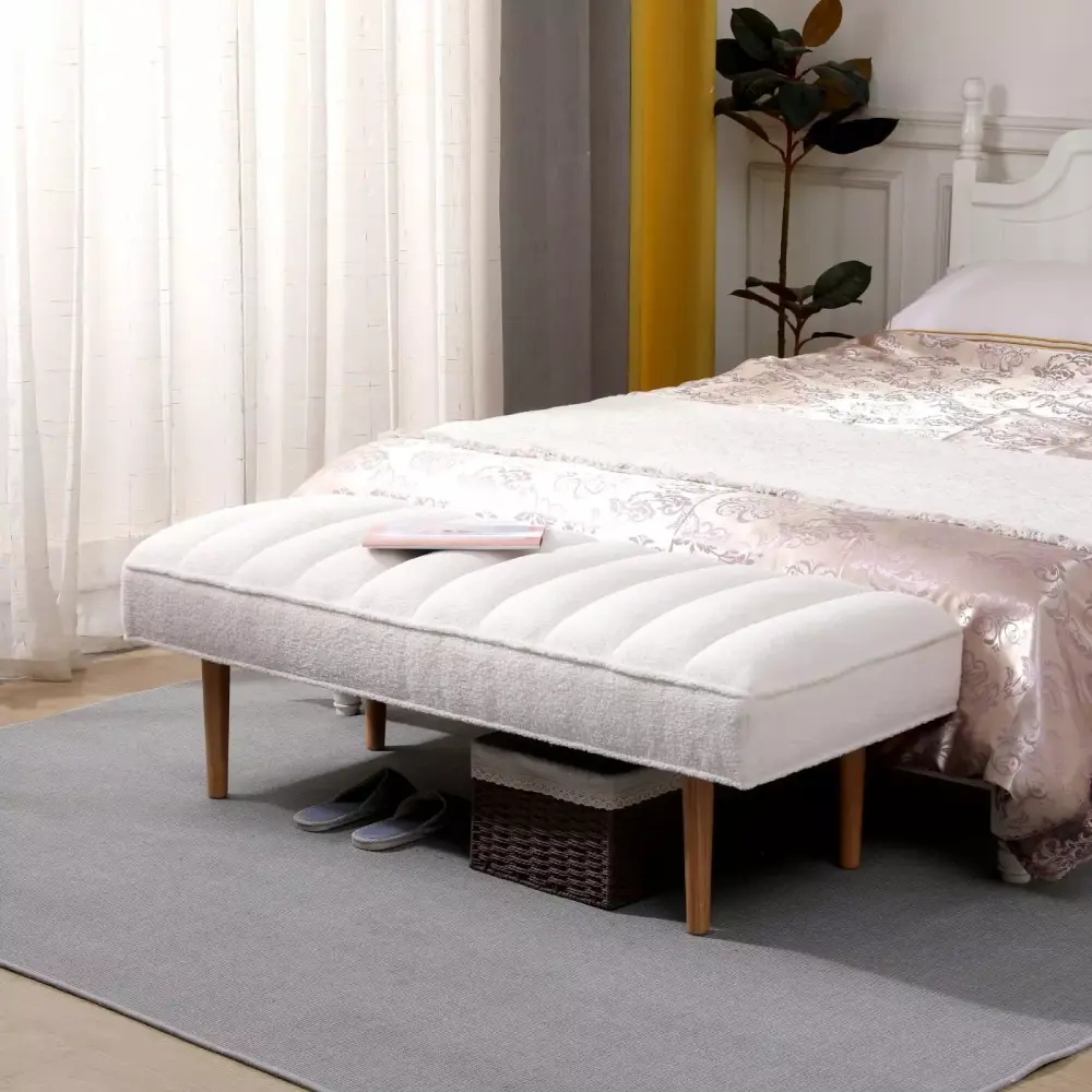 Stylish White Sherpa Upholstered Bench Channel Tufted Design Versatile and Comfortable Bedroom Furniture Perfect for the End of Your Bed