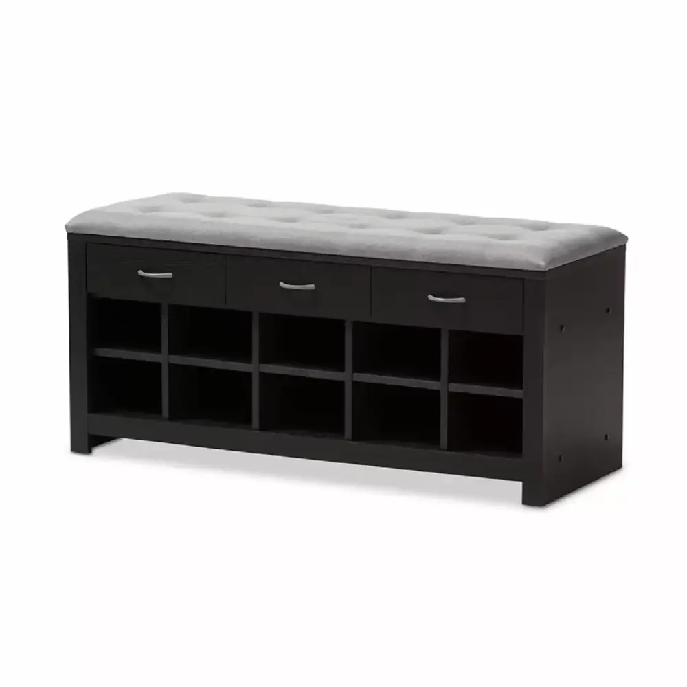 Baxton Studio Espresso Grey Fabric Upholstered Entryway Bench with Cushion
